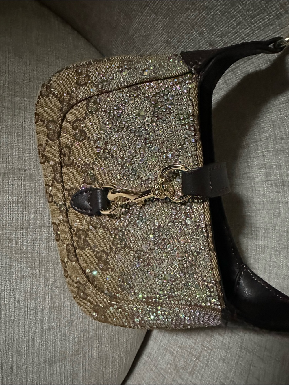Brown GG Canvas Crystal-Embellished bling Shoulder Bag - Picture 4 of 11
